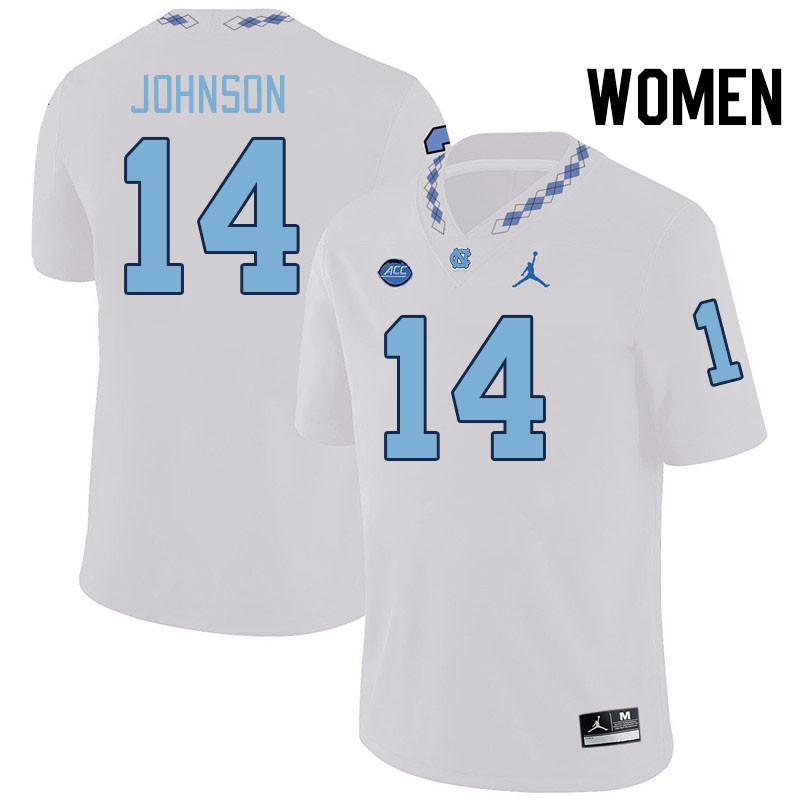 Women #14 Max Johnson North Carolina Tar Heels College Football Jerseys Stitched-White
